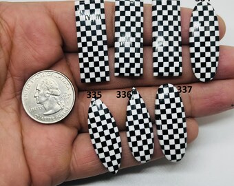 AAA+++ White Black Checkered Cabochon, Black Onyx Checkerboard Gemstone, loose Stone, Making for Jewelry