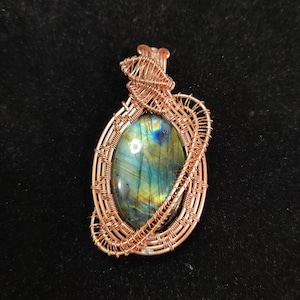 Labradorite Gemstone Wire Wrapped Pendant- Multi Fire Labradorite Wire Wrap Jewelry- Handmade Copper Jewelry- Gift for Her