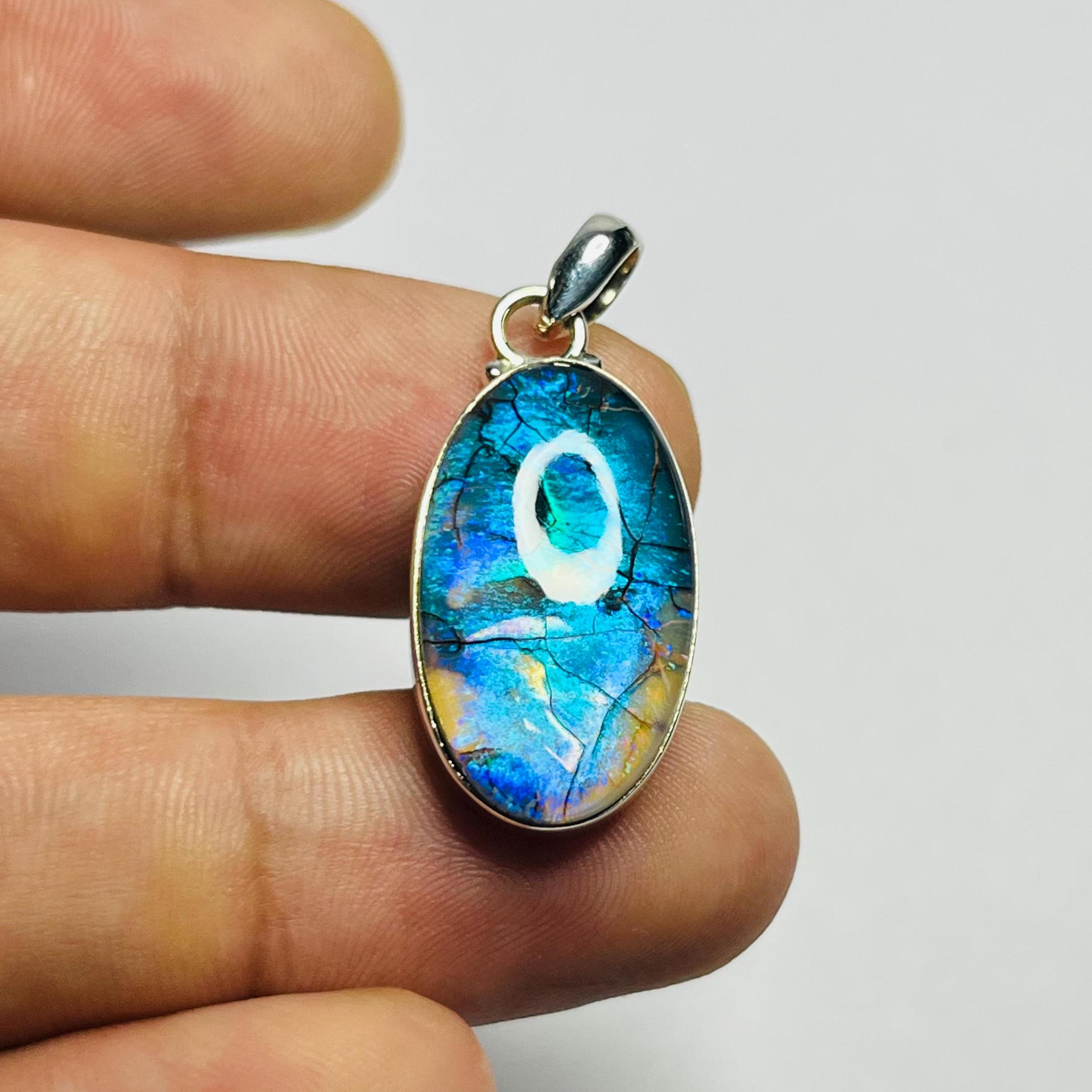 Blue Fire Sterling Opal Pendant- Monarch Opal 925 Solid Silver Pendant- Lab Created Opal Jewelry- Monarch Opal Necklace- Gift for Her