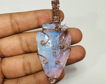 Opalite Arrowhead Pendant Wire Wrapped Copper jewelry Boho hippie Wire Wrap Necklace Arrowhead Gemstone Pendant Gift for mom