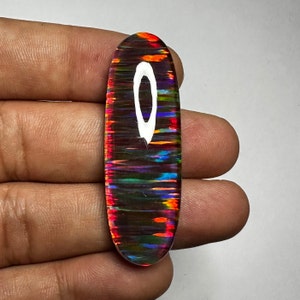 Black Fire opal - Oval Opal doublet Gemstone - Handmade Stone, 51x16x7 MM - Making For Jewelry - Back Side Flat