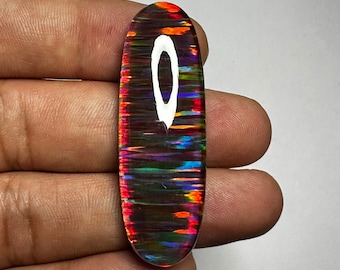 Black Fire opal - Oval Opal doublet Gemstone - Handmade Stone, 51x16x7 MM - Making For Jewelry - Back Side Flat