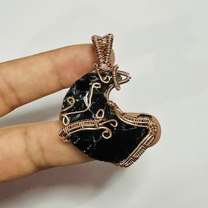 Crescent Moon Pendant Copper Wire Wrapped Necklace Black Obsidian Moon Pendant Gift For Her Handmade Jewelry