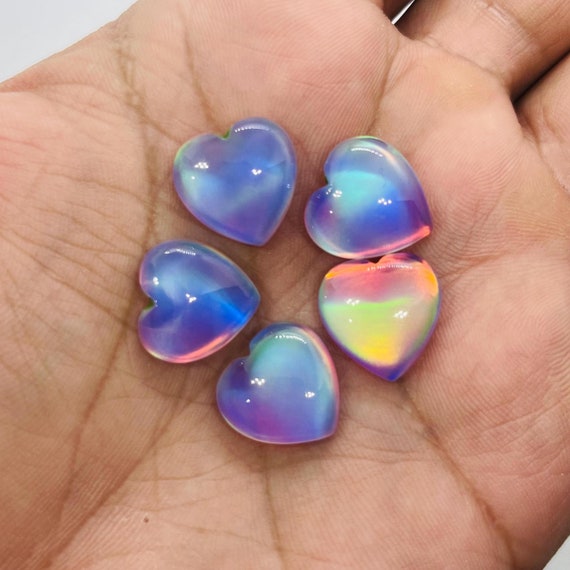 Pink Aurora Opal Cabochon- Carved Heart Shape Opal Doublet
