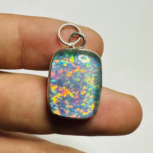 Opal Silver Pendant Amazing fire 925 Sterling Silver Pendant Minimalist Silver Jewelry Gift For Her Opal Cabochon