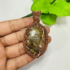 Crazy Lace Pendant Copper Wire Wrapped pendant Jewelry Crazy Lace Agate Cooper Wire Wrap Necklace Gift For Her Boho Jewelry