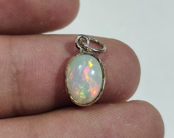 925 Sterling Silber Anhänger, äthiopischer Opal Cabochon Halskette, handgemachter Silber Anhänger, Geschenk für sie, Opal Schmuck