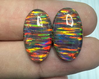 Gilson Aurora Opal Pair Cabochon, Crystal Opal Gemstone, Handmade Polish Stone, Making For Earrings, 20x11x5 MM