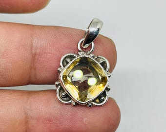 Citrin Anhänger - Quadrat Citrin Edelstein Halskette - 925 Silber Handmade Anhänger - Geschenk für ihre Liebe