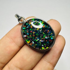Black Matrix opal Pendant, 925 Sterling pendant, Black Opal Necklace, Aurora Opal Jewelry, Gift For Her Loose Stone Pendant, opal Necklace