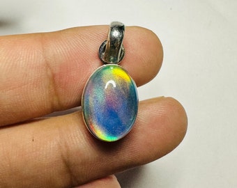 Sterling Silver Aurora opal Pendant 925 Solid Silver Necklace Handmade jewelry Gift for her Blue Opal Cabochon Pendant