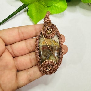 Amazing Design Crazy lace Agate Wire Wrap Pendant- Agate Wire Wrapped Necklace Handmade Jewelry- Copper Wire Wrap Pendant- Gift For Her