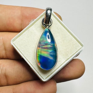 AAA+ Aurora opal Silver Pendant Welo Fire Opal Doublet Cabochon Pendant High Hand Polish Stone Gift For Her
