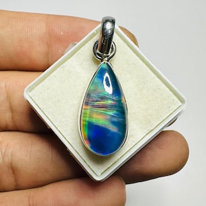 AAA+ Aurora opal Silver Pendant, 925 sterling silver Necklace, Fire Opal Pendant, Tiny jewelry, Gift For Her, Birthday Gift