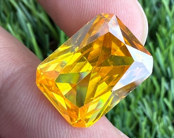 AAA+++ Yellow Sapphire Gemstone, Lab Created Faceted Sapphire Stone, Rectangle Making For Necklace