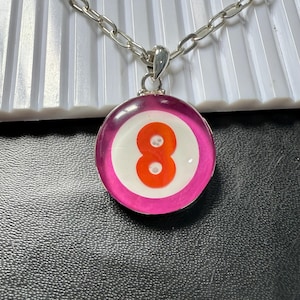 Pink Opal Pool Ball Silver Pendent, 925 Sterling Silver Chain Necklace, Billiards Ball Vintage Jewelry, Gift For Friend, Handmade Jewelry