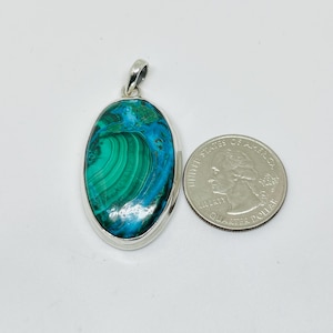 Malachite Chrysocollla Pendant- 925 solid Silver Necklace- Vintage Pendant- handmade Silver Jewelry- Birthday Gift