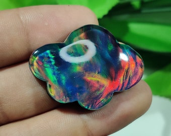Aurora Opal Carved Cloud Cabochon- Aurora Opal Smooth Cloud- Aurora Doublet Gemstone- Making For Pendant