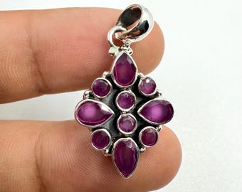 Pingente em prata de lei 925 com zircônia rosa, delicado pingente em prata, joia vintage com zircônia, presente para ela.