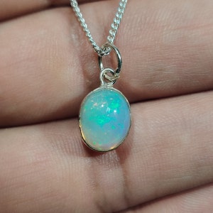 Natural opal Pendant- 925 Sterling Silver Pendant Jewelry- Welo Fire Opal Gemstone Necklace- Gift For Wife- Silver Pendant