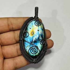 Labradorite Gemstone Pendant~ Copper Wire Wrapped Necklace~ Handmade Boho Hippie Pendant~  Birthday Gift~ Anniversary Gift