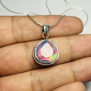 Rainbow Fire Aurora Opal 925 Silver Pendant Lab Opal Faceted Jewelry Handmade Silver Necklace Opal Jewelry Gift For Her Healing Stone