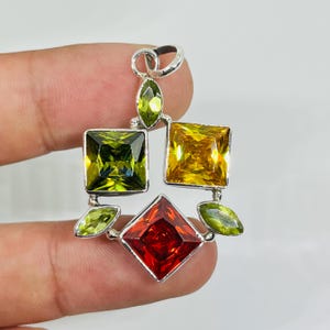 Cubic Zircon Silver Pendant- 925 Sterling Silver Peridot Necklace- Handmade Silver Jewelry- Gift for Her - Zircon Jewelry- Diamond Pendant