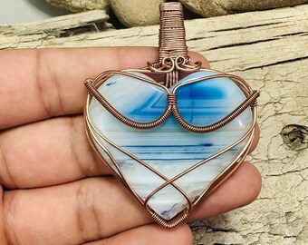 Onyx Heart Wire Wrap Pendant- Natural Onyx Heart Shape Cabochon