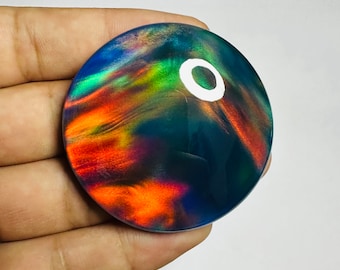 Aurora Opal Doublet Cabochon: Round Fire Opal Loose Stone (52x10 MM)