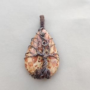 Tree Of Life Wire Wrapped Necklace - Asteroid Jasper Necklace, Wire Wrap Copper Pendant- Gemstone jewelry - Gift for Her