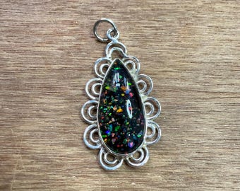 Pear Black opal Pendant ~ 925 Sterling Silver Necklace ~ opal Crystal Jewelry ~ Birthday Gift