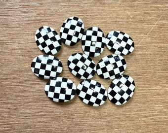 10 Pieces Lot Checkerboard Cabochon, Black Onyx Oval Checkered Doublet Gemstone, Healing Stone, Making for ring, Loose Gems