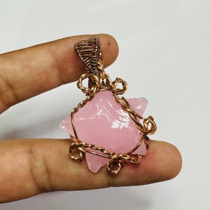 Rose Quartz Pendant, Wire Wrapped Necklace, Boho Star Pendant, Wire Wrap Jewelry,  Women&#39;s necklace, Gift for Wife