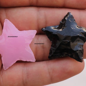 Handmade Carved Rose Quartz Star- Black Obsidan Star- Loose Gemstone- Handmade Carving Making for Wire Wrap Jewelry- Wholesale lot