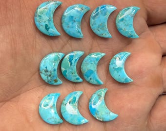 Mohave Turquoise Cabochon, Crescent Moon Turquoise Gemstone, Handmade Polish Stone, Making For Pendant