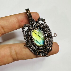 Labradorite Copper Wire Wrapped Necklace Natural Multi Labradorite Black Oxidized Jewelry Handmade Wire Wrap Jewelry Gift for Friend