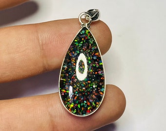 Matrix Opal Silver Pendant, 925 Sterling Silver Opal Pendant, Vintage Minimalist Silver Jewelry, Gift for Her, Black Fire opal