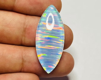 Excellent Gilson White Opal Cabochon Marquise 36x12x6 MM Aurora Opal Crystal Doublet Making for Pendant Sami precious Stone