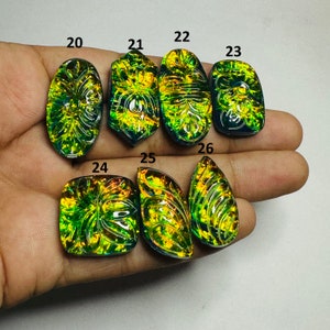Full Flashy Ammolite Carved Cabochon Mix Shape Ammolite Doublet Gemstone Wholesale lot Making for Jewelry