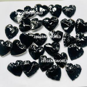 Black Obsidian Heart Gemstone, Carving Heart Shape Stone, Use For Wire Wrap Pendant, Black Glass Heart, Wholesale Price heart Shape