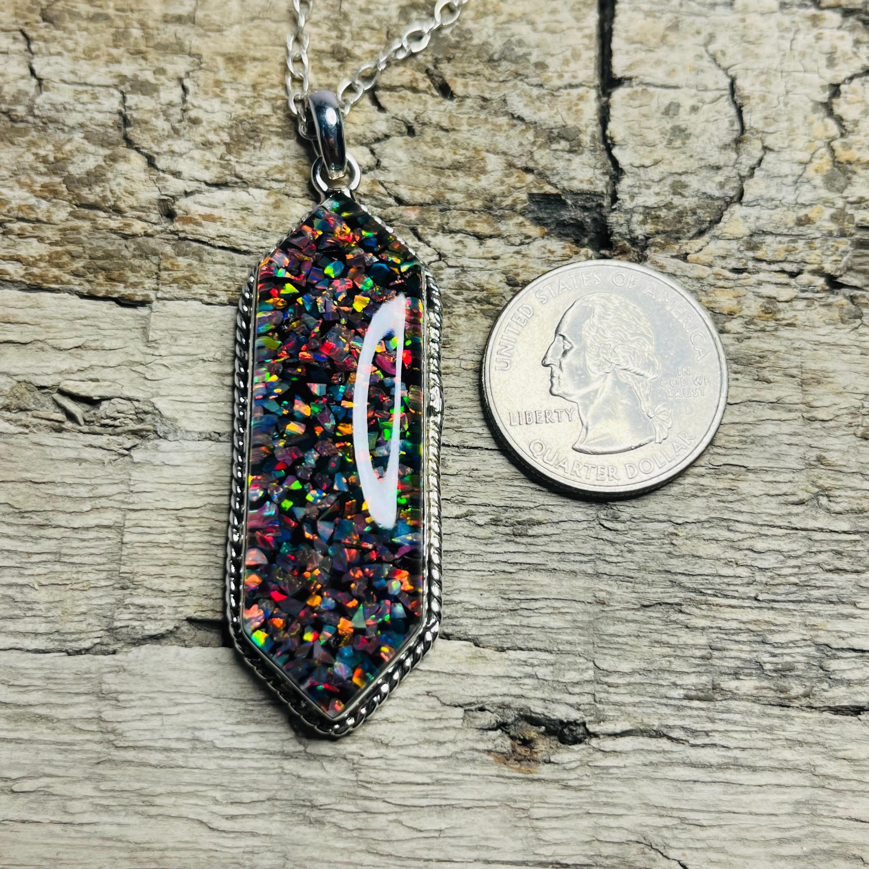 ブラックオパールペンダント、925シルバーオパールネックレス