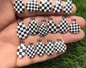White Black Checkerboard Cabochon, Black Onyx Doublet Checkered Gemstone, Handmade Stone, Box Cabochon, Making for Jewelry