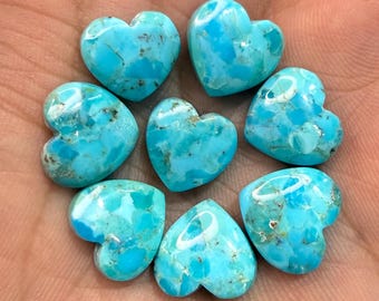 Mohave Turquoise Cabochon, Hand Carved Heart Turquoise Gemstone, Loose Stone, Making For Necklace