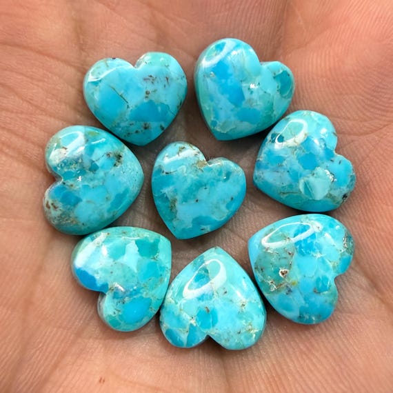 Mohave Turquoise Cabochon, Hand Carved Heart Turquoise Gemstone, Loose Stone, Making For Necklace