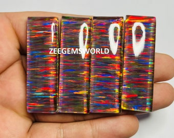 Black Opal Cabochon, Rectangle Shape Gilson Aurora opal Doublet Gemstone, Making for Silver jewelry, Lab created Crystal opal