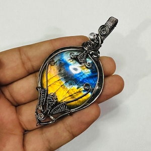 Multi Labradorite Wire Wrap Pendant Copper Handmade Wire Wrapped Jewelry Labradorite Loose Gems Birthday gift