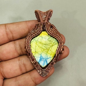 Flashy Labradorite Wire Wrap Pendant Copper Wire Wrapped Jewelry Multi Labradorite Gemstone Necklace Handmade Pendant Gift for Her