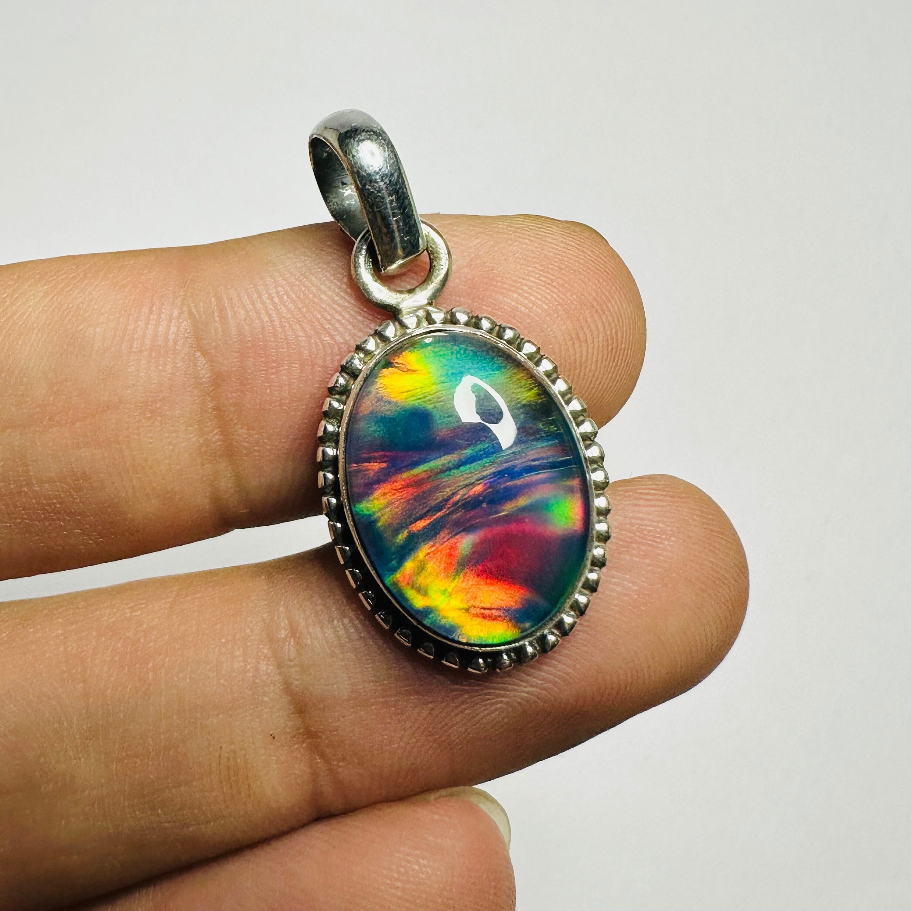 Attractive Aurora opal Pendant 925 Sterling Silver Necklace Calibrated opal jewelry Minimalist Pendant Gift For Her Mom