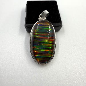 Black Gilson opal Pendant, 925 Sterling silver Necklace,  Black Opal Pendant, Vintage Silver Jewelry, Anniversary Gift for Her