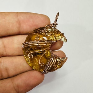 Citrine Quartz Wire Wrap Pendant Carved Moon Copper Wire Wrapped Jewelry Citrine Moon Necklace Crescent Moon Jewelry Gift For her